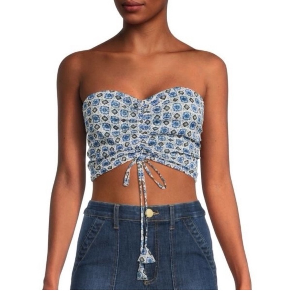 MISA Los Angeles Thera Bandeau Crop Top Blue Print XS